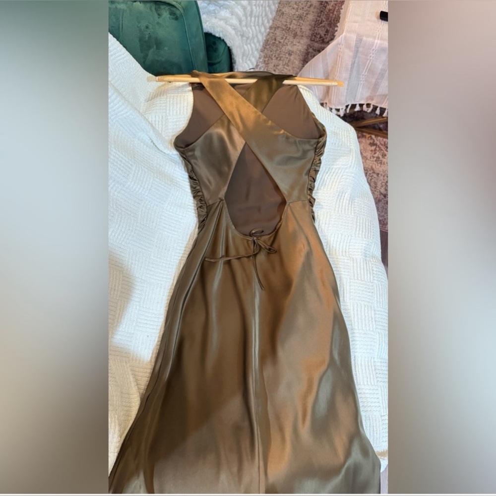 Reformation Olive Satin Maxi Dress - Picture 8 of 16